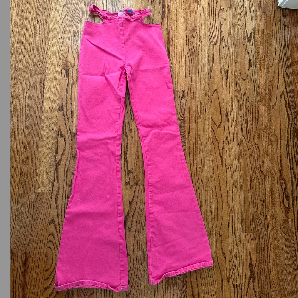 Edikted Women's Kira Pink Cut Out Flare Jeans (size small)